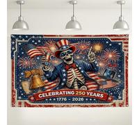 Sfondo vintage per il giorno dell'indipendenza dello scheletro, decorazioni patriottiche per feste, sfondo rosso bianco blu per eventi e festival del 4 luglio, 180 x 109 cm