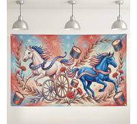 Sfondo vintage per parata di cavalli, decorazioni floreali retrò per feste, sfondo a tema giostra blu e bianco per eventi fotografici, forniture per celebrazioni estive 180 x 109 cm