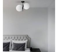 JUGEN BLACK LAMPADARIO DA SOFFITTO 2 LUCI VETRO BIANCO STRUTTURA NERA ATTACCO E27 H.39CM D.25CM