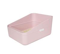 Sfozstra Lettiera aperta, previene perdite di sabbia, durevole lettiera con setaccio laterale alto per gatti piccoli, sicura e inodore, lettiera rimovibile, facile da pulire (rosa M)