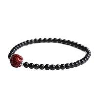SFQEVHRZ Bracciale, Bracciale di ossidiana nera naturale Amuleto ricchezza con perline cristallo cinabro loto