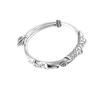 SFQEVHRZ Bracciale Rigido da Donna in Argento Sterling 925 con Fiore Etnico Vintage scolpito a Cerchio, Regolabile, Aperto, con Amuleto, Gioielli per l'Eternità, Natale