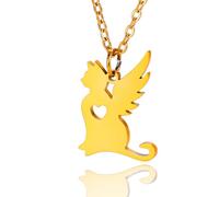 SFQEVHRZ Ciondolo da donna, Collana in acciaio inossidabile con ciondolo a forma di cuore con ali di angelo e gatto, animale domestico, gioiello commemorativo for amanti dei gatti, for donne