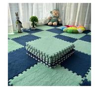 SFQEVHRZ Moquette a puzzle, Set di 10 morbidi tappeti a pelo lungo, soffici ad incastro(Vert Clair+bleu Marine)