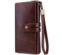 SFQEVHRZ Portafogli, Portafogli uomo, 18 scomparti for carte, 5 tasche for ricevute, 2 tasche for cellulare, 3 portafoto e 1 tasca for monete, pochette a tre ante con cinturino da polso(Bruin)