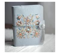 SFQEVHRZ Taccuino, Copertina in cotone blu con ricamo, raccoglitore a fogli mobili A5/A6, blocco note, cancelleria personale(Kraft,Loose Leaf A6)