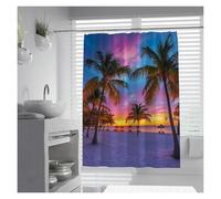 SFQEVHRZ Tenda da doccia, Tenda da doccia con tramonto tropicale e scena impermeabile palme oceano, decorazione rilassante for il bagno for gli amanti delle vacanze(180Bx200Lcm)