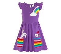 SFreeBo Vestito Bambina Estivo Vestiti Unicorno Bambina Arcobaleno Ricami Stampati Senza Maniche Vestito Bambina 3-4 Anni