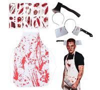 SFSSHUI Costume Macellaio Halloween,Grembiule Macellaio Halloween,Set da Chef Horror Sanguinoso di HalloweenI, Per Uomini, Carnevale, Cosplay, Mascherata.