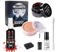 SFX Kit per il trucco cicatrici di cera, crea ferite realistiche per | Spray di sangue finto, cera cicatrice effetto speciale di Halloween con spatola, spugna nera Stipple, Gel di sangue coagulato