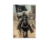 SFXHHWG Poster cristiano medievale cavaliere cavallo bandiera illustrazione squisita moderna famiglia pittura decorativa per soggiorno camera da letto stampa artistica su tela immagine 50 x 75 cm