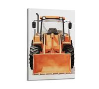 SFXHHWG Stampa artistica da parete con trattore con caricatore frontale arancione, stampa ad acquerello, decorazione per la camera dei bambini, decorazione da parete per la cameretta dei ragazzi