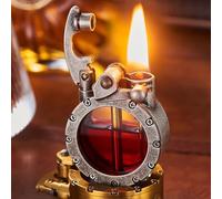 SFYYYDX Vintage Windproof Trench Steampunk Copper Kerosene Lighter, Rock And Roll Transparent Handmade Mechanical Transparent Cool Kerosene Lighter, Men's Collectible Gift(Silver)