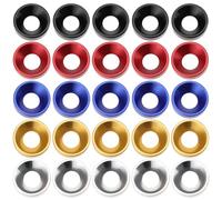 SG Store 25 Pezzi M6x14x3.5mm Rondelle Svasate In Lega Di Alluminio Guarnizioni Colorate Contiene 5 Pezzi Ciascuno Di Nero/Rosso/Blu/Argento/Oro Per Accessori Per Viti Per Mobili Auto