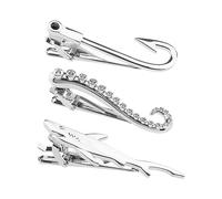 SG Store Set di 3 fermagli argentati per cravatta, a forma di squalo, in rame, Multisize, metallo
