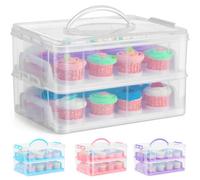 SG Traders Porta cupcake con manico, scatola per cupcake a 2 livelli, 24 pirottini per muffin impilabili per torte, scatole per cupcake da forno, scatole per cupcake, scatola di plastica con scomparti
