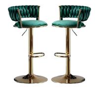 Sgabelli da Bar 1, 2, 3, 4, 6 Set, Regolabili in Altezza Sgabelli Alti in Velluto con Schienale e Poggiapiedi, Sgabello Girevole a 360° per Sala da Pranzo, Angolo Bar, Isola Cucina,Verde,Set of 2