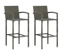 Sgabelli da Bar 2 Pezzi Grigio Polyrattan per Interni ed Esterni, Sedia da Giardino con Poggiapiedi, Acciaio Verniciato a Polvere, Resistente agli UV, Facile da Pulire, Set di 2 Sedie Moderne