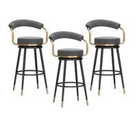 Sgabelli da Bar a 65 cm Altezza da banco, Set di sgabelli da banco Girevole a 3, Velluto con dorsi e Gambe in Metallo Nero, sedie da Pub con bancone da Cucina Imbottite, Nero (Altezza Grigia 65 cm)