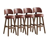 Sgabelli da bar alti fino al bancone, in similpelle marrone con schienale e | Set di 4 sgabelli da bar ad altezza bancone, rivestiti in similpelle marrone con schienale e gambe in legno, alti 75 cm.