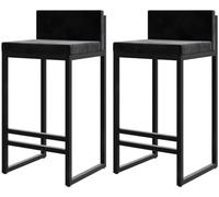 Sgabelli da Bar Alti Fino al Bancone, Set di 2 Sgabelli da Bar in Velluto con Schienale Basso per Isola da Cucina, Sgabelli da Bar Imbottiti con Gambe in Metallo Nero., Black, Height 55cm
