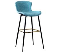 Sgabelli da Bar con banco Altezza, Cuoio Imbottito in Pelle con Schiena, sgabelli Alti da Cucina con Gamba in Metallo e poggiapiedi, sedie da Bar per cucine Counter Island Breakfast (Blue-1ps, 63