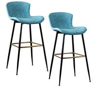 Sgabelli da Bar con banco Altezza, Cuoio Imbottito in Pelle con Schiena, sgabelli Alti da Cucina con Gamba in Metallo e poggiapiedi, sedie da Bar per cucine Counter Island Breakfast (Blue-2Ps,