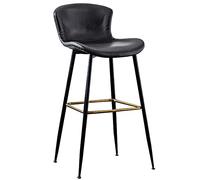 Sgabelli da Bar con banco Altezza, Cuoio Imbottito in Pelle con Schiena, sgabelli Alti da Cucina con Gamba in Metallo e poggiapiedi, sedie da Bar per cucine Counter Island Breakfast (Black-1Ps, 63