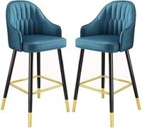 Sgabelli da Bar da 26 Pollici, Sedia da Bar per Bar in Velluto con Schiena e poggiapiedi, Sgabello da banco per Il Soggiorno da Pub Isola da Cucina, 330 libbre (blu-2ps)