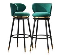 Sgabelli da bar girevoli da cucina, sedie da bar da bistrot alte fino al bancone con schienale alto, sgabello imbottito in velluto con poggiapiedi in metallo for bistrot, prato(Green 75cm,2 PCS)