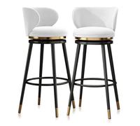 Sgabelli da bar girevoli da cucina, sedie da bar da bistrot alte fino al bancone con schienale alto, sgabello imbottito in velluto con poggiapiedi in metallo for bistrot, prato(White 75cm,2 PCS)