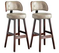Sgabelli da bar grigi con gambe in legno di noce e pelle PU grigia | Sgabelli da bar con supporto posteriore, con seduta in pelle PU grigia e gambe in legno di noce, perfetti per la cucina