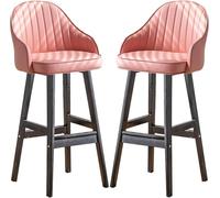 Sgabelli da Bar in Legno, sgabelli da banco con Gambe in Legno e poggiapiedi, sedie da Bar per Il Soggiorno da Pub Isola da Cucina, Sedile Imbottita (rosa-2PS, 74 cm)