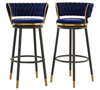 Sgabelli da Bar in Velluto Set di 2, sgabelli da Bar con sgabelli da Barra e poggiapiedi per Le sedie per Il bancone della Cucina per Cafe, Cottura di Sedile Girevole (Blu, 75 cm)