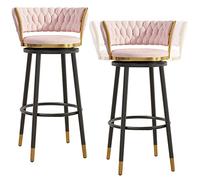 Sgabelli da Bar in Velluto Set di 2, sgabelli da Bar con sgabelli da Barra e poggiapiedi per Le sedie per Il bancone della Cucina per Cafe, Sedile Girevole (Rosa, 75 cm)