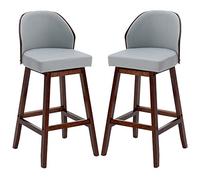 Sgabelli da bar moderni imbottiti con schienale, altezza 71 cm, gambe in legno e poggiapiedi, set di 2 pezzi, grigio, per cucina, sala da pranzo e decorazione per la casa