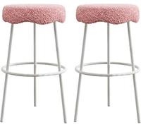 Sgabelli da Bar per Altezza da banco, bartool Imbottiti di lambsca, 26/30 u201c Cucina Alta Sgabello con Gamba in Metallo e poggiapiedi, cucine Counter Island Breakfast (Pink-2Ps, 75 cm)