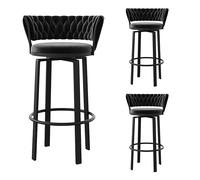 Sgabelli da Bar per bancone Set di 3, Sgabello da Bar Girevole con Schiena Intrecciata, Velluto Rotondo Sgabello, Gambe in Metallo Nero, sgabelli Imbottiti per l'isola della Cucina, Bar di casa,