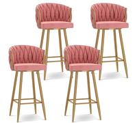 Sgabelli da bar, sedie da bar for bancone colazione, sgabello alto con seduta imbottita in velluto, sgabello da cucina girevole a 360° con poggiapiedi for bancone dell'isola, pub, bistrot, verde(Pink