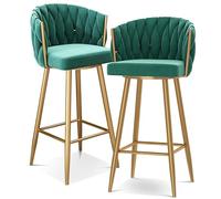 Sgabelli da bar, sedie da bar for bancone colazione, sgabello alto con seduta imbottita in velluto, sgabello da cucina girevole a 360° con poggiapiedi for bancone dell'isola, pub, bistrot, verde(Green