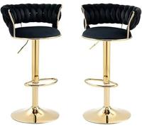 Sgabelli da Bar Set di 2 Sedie da Bar Sgabelli da Pranzo per Cucina Sgabelli da Bar da Bancone Set di 2 Pezzi Esterno in Velluto, Alzata A Gas Girevole Regolabile, Poggiapi, Black, Set of 2