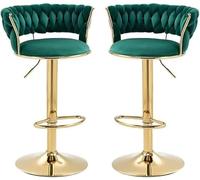 Sgabelli da Bar Set di 2 Sedie da Bar Sgabelli da Pranzo per Cucina Sgabelli da Bar da Bancone Set di 2 Pezzi Esterno in Velluto, Alzata A Gas Girevole Regolabile, Poggiapi, Green, Set of 2