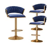 Sgabelli da Bar Set di 3 360 ° 360 ° Sgabello da Bar in Velluto Regolabile con Schiena e poggiapiedi, sgabelli per l'isola della Cucina, Altezza Regolabile 45-60 cm, Nero (Blu 3 Pezzi)