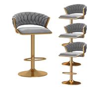 Sgabelli da Bar Set di 3 360 ° 360 ° Sgabello da Bar in Velluto Regolabile con Schiena e poggiapiedi, sgabelli per l'isola della Cucina, Altezza Regolabile 45-60 cm, Nero (Grigio 4 Pezzi)