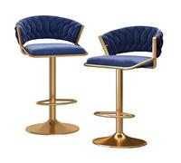 Sgabelli da Bar Set di 3 360 ° 360 ° Sgabello da Bar in Velluto Regolabile con Schiena e poggiapiedi, sgabelli per l'isola della Cucina, Altezza Regolabile 45-60 cm, Nero (Blu 2 Pezzi)