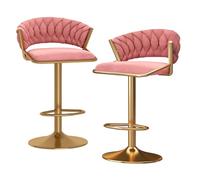 Sgabelli da Bar Set di 3 360 ° 360 ° Sgabello da Bar in Velluto Regolabile con Schiena e poggiapiedi, sgabelli per l'isola della Cucina, Altezza Regolabile 45-60 cm, Nero (Rosa 2 Pezzi)