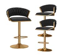 Sgabelli da Bar Set di 3 360 ° 360 ° Sgabello da Bar in Velluto Regolabile Girevole con Schiena e poggiapiedi, sgabelli per l'isola della Cucina, Altezza Regolabile 45-60 cm, Nero (3 Pezzi Neri)