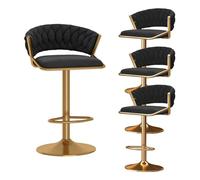 Sgabelli da Bar Set di 3 360 ° 360 ° Sgabello da Bar in Velluto Regolabile Girevole con Schiena e poggiapiedi, sgabelli per l'isola della Cucina, Altezza Regolabile 45-60 cm, Nero (Nero 4 Pezzi)