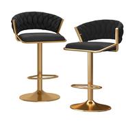 Sgabelli da Bar Set di 3 360 ° 360 ° Sgabello da Bar in Velluto Regolabile Girevole con Schiena e poggiapiedi, sgabelli per l'isola della Cucina, Altezza Regolabile 45-60 cm, Nero (2 Pezzi Neri)