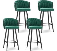 Sgabelli da Bar Sgabelli da bar, sedie da bancone for la colazione, sgabelli alti, seduta imbottita in velluto, girevole a 360°, cucina con poggiapiedi for isola, pub, bistrot(Green 4 Pcs,Black Leg)